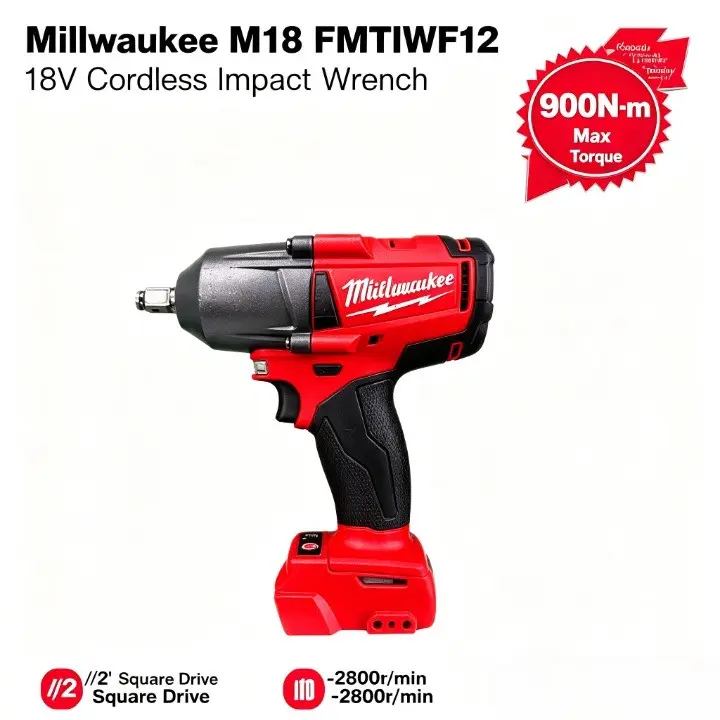 Milwaukee M18 FMTIWF12 18V Brushless Cordless Impact Wrench, 1/2 Inch Square Drive, Adjustable Speed Handheld Power Tool with Battery & Charger for Auto Repair & Equipment Assembly