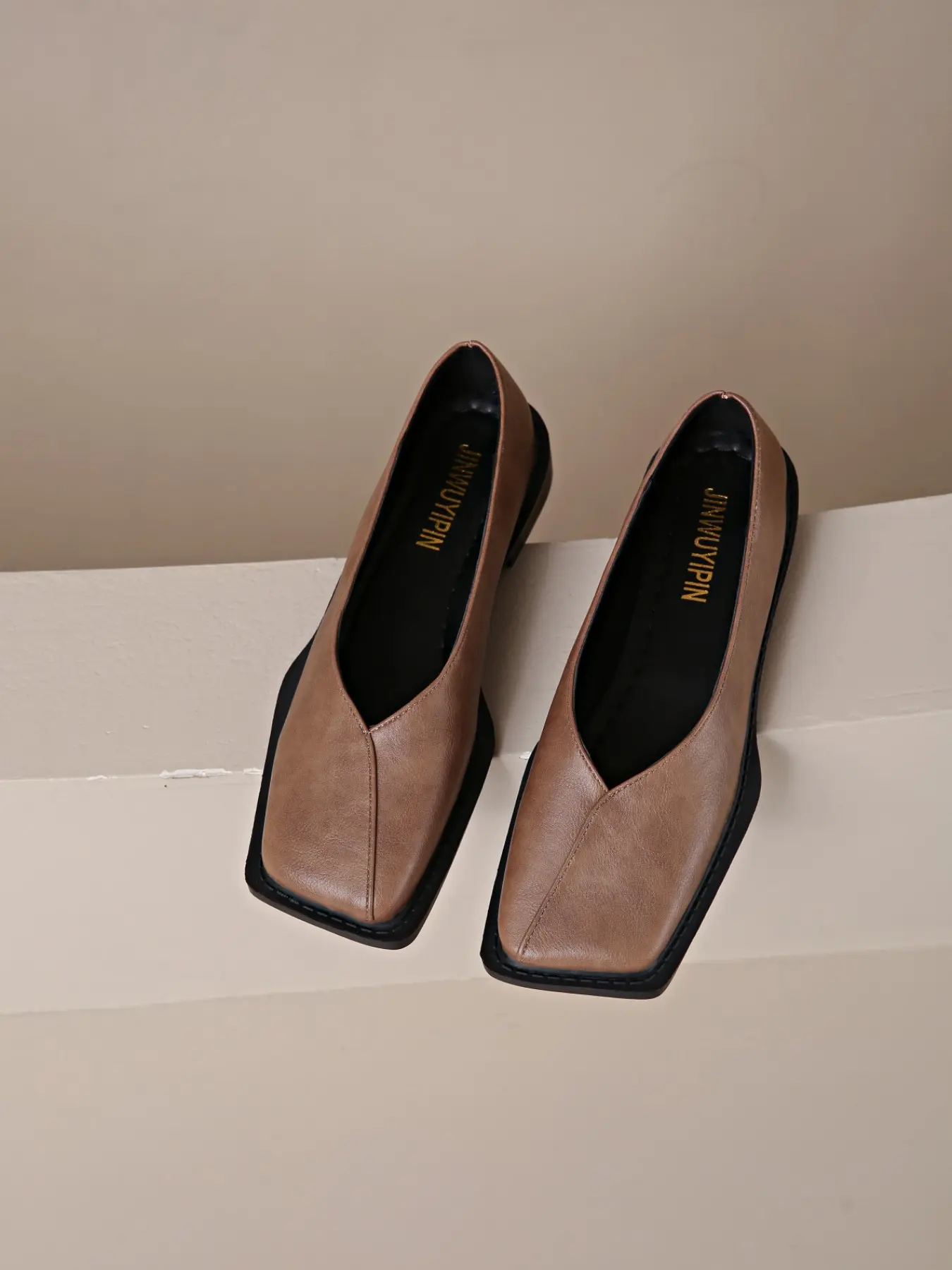 Women Square Toe V Cut Low Heel Flats, Vintage Faux Leather & Cow Print Slip On Shoes, Casual Square Toe Pumps For Office Daily Streetwear