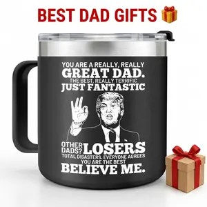 Funny Gifts 14 Oz Coffee Mug with Handle and Lid, Stainless Steel Insulated Black Mug Cup,Reusable Washable Drinkware Tumbler for Dad (Gifts from Daughter/Son for Father's Day, Happy Birthday),Gag Gifts for Dad