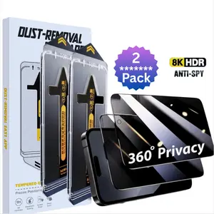 2 Pack Privacy Screen Protector for iPhone Anti-spy Tempered Glass HD 360° Privacy Compatible with iPhone 17 16 15 14 13  12