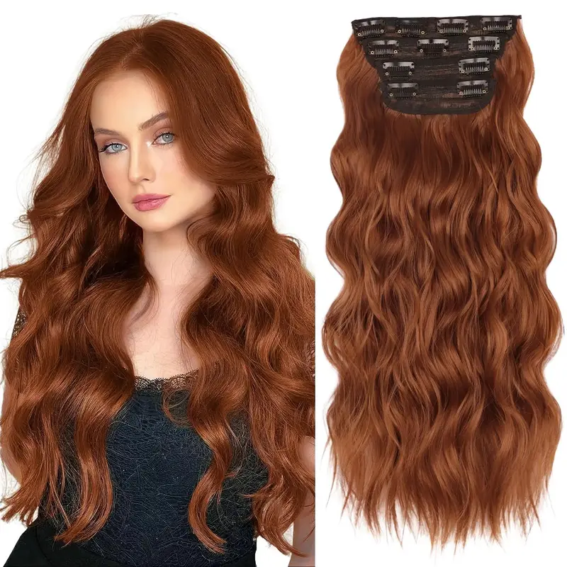Sohochic AISI Clip in Hair Extensions for Women - 4PCS 20 Inch Thick Loose Wave Synthetic Hairpieces, Natural Look, Safe for Cutting, Perming & Washing, Black Brown Afro Curly Box Braids, Curly Brown Highlighted, Water Wave