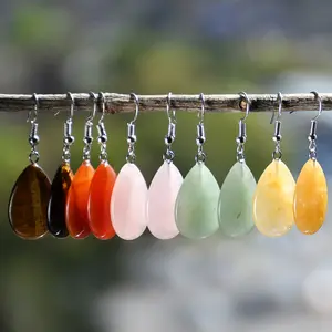 Women’s natural stone teardrop earrings/ear drops, pink crystal and green, Dongling style jewelry