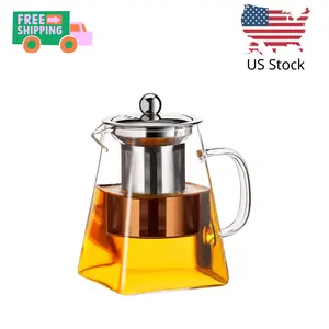 Glass Teapot Stovetop 18.6 OZ with, Borosilicate Clear Tea Kettle with Removable 18/8 Stainless Steel Infuser