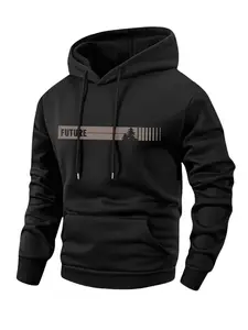 2026 Spring Men's Black Hoodie - "FUTURE" Minimalist Pine Tree Graphic | Casual Breathable Sports Sweatshirt | Y2K Streetwear for Fitness Vacation Fishing Climbing | High-End Soft Pullover | Men's Fashion Daily Commute Top | Ideal Boyfriend Gift