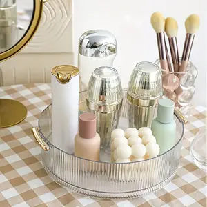 360 Degree Rotating Storage Tray, Transparent Plastic Cosmetic Organizer, Makeup Display Rack, Bathroom Cosmetics Holder, Home Decor
