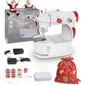 Sewing Machine with Finger Guard and Christmas DIY Bag Material, Mini Electric Sewing Machine with Foot Pedal (Red)