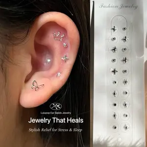 Lulupop Ear Seeds Jewelry – Non-Piercing Magnetic Ear Seeds with Silver Crown, Starburst & Minimalist Studs | Auricular Point Stickers for Relaxation & Elegant Style