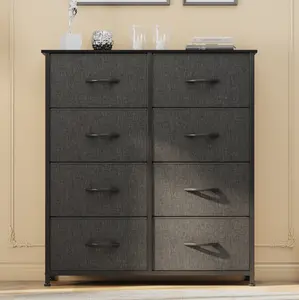 DWVO 8 Dresser for Bedroom, Storage Dresser with 8 Drawers, Black Dresser & Chest of Drawers, Storage Drawer Organizer for Closet, Bedroom, Living Room