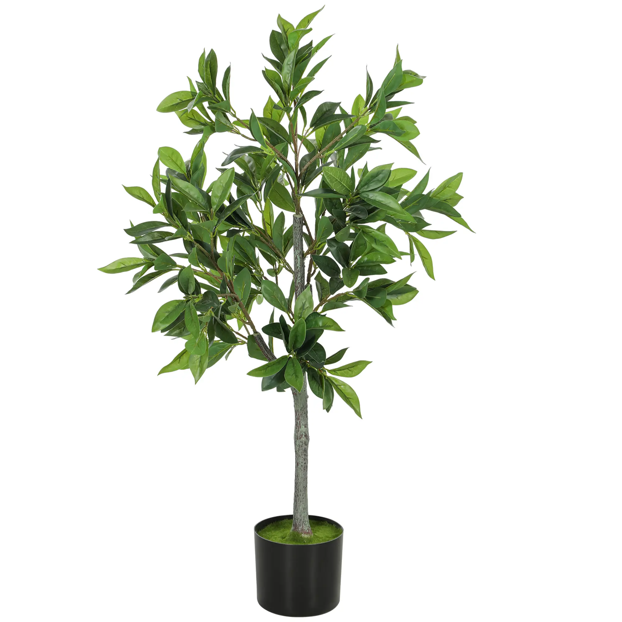Artificial Laurel Tree 37.4“ Tall Potted Fake Plant with 345 Lifelike PEVA Leaves, Zero Maintenance Indoor Decor, Cement Filled Pot for Stability, Wire Stems Bendable, Great for Living Room Office Shelf or Corner Display