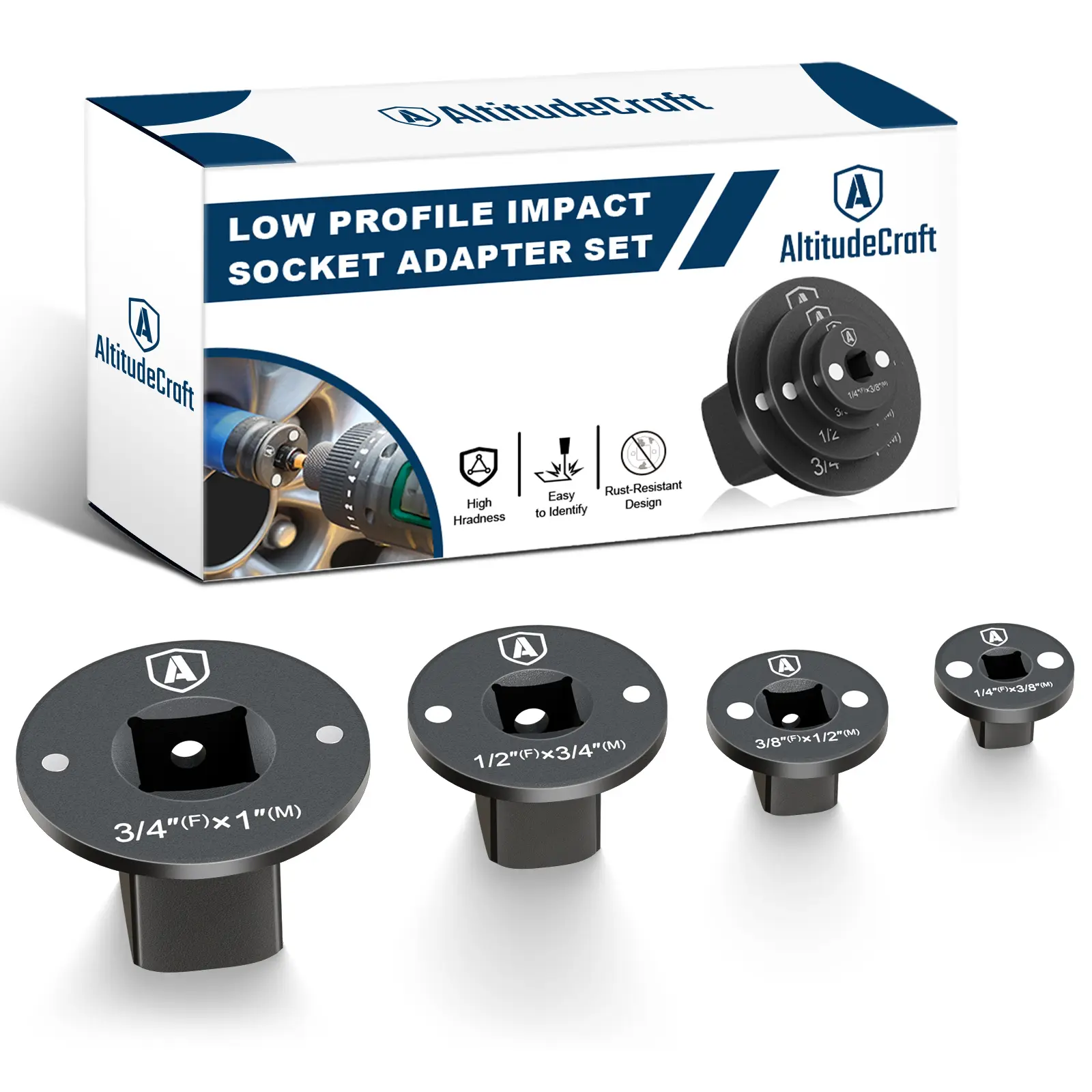 AltitudeCraft Low-Profile Magnetic Impact Adapter Set, Durable & High-Strength Cr-Mo Steel 1/2"(f)-3/4"(m) Drive Size Converter, Compact Magnetic Socket Adapter for Tight Spaces, Black Phosphate Coating, for Automotive Repairs #Summervibes #weeklydeals