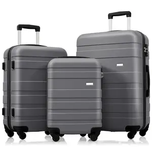 Luggage Sets New Model ABS Hardshell 3pcs Clearance Luggage Hardside Lightweight Durable Suitcase sets Spinner Wheels Suitcase with TSA Lock 20''24''28''( grey)