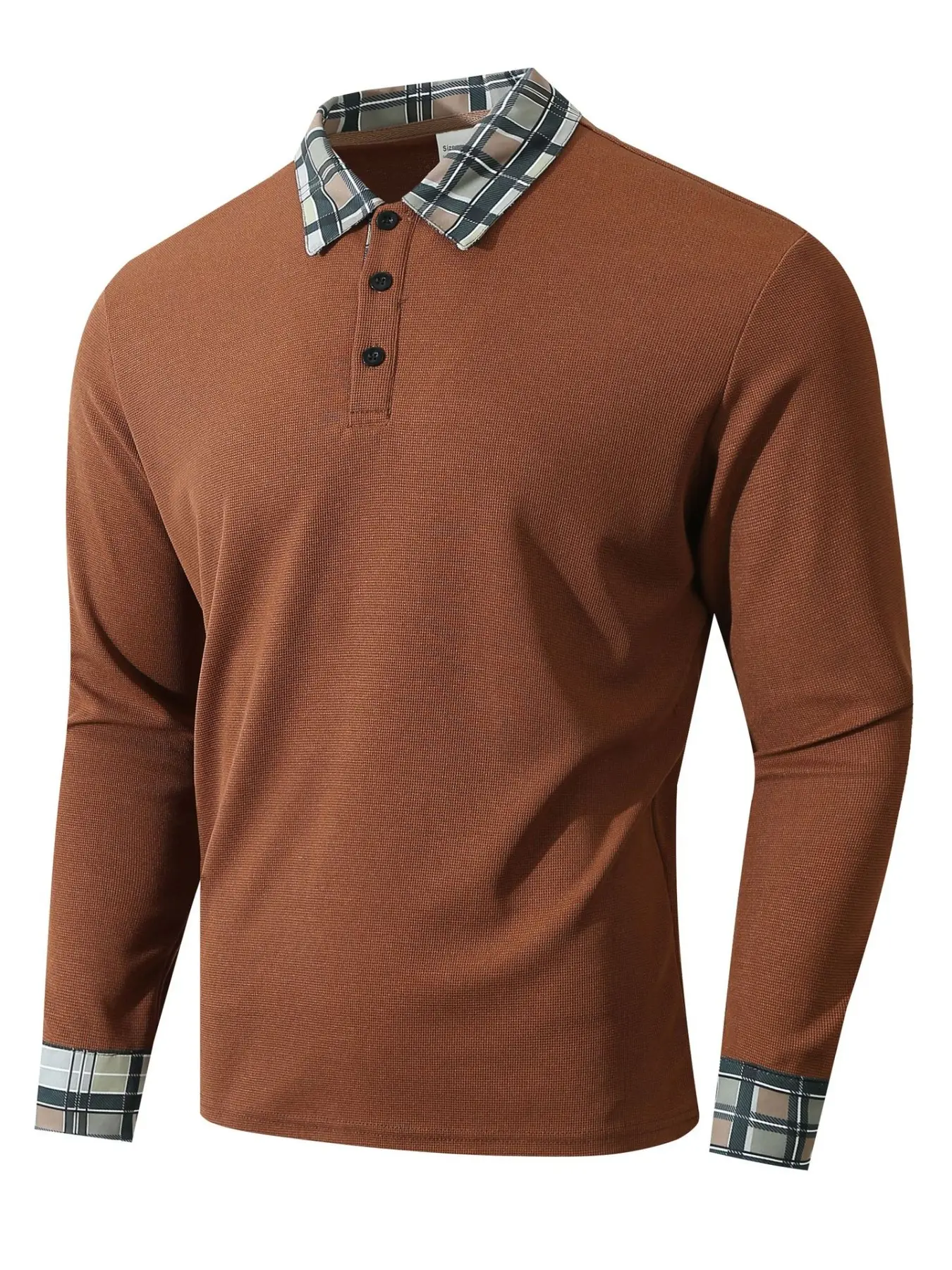 Men's regular fit plaid Checked long sleeve Fitted polo shirt, casual Classic fashion button-up collar top, suitable for spring and autumn seasons, daily wear men' clothing