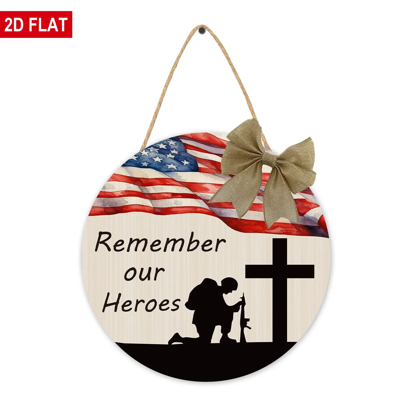 Memorial Day Decorations Patriotic Wreath American Soldier Remember Our Heroes Hanging Sign Flag Memorial Day Wreath Wooden Front Door Hanger 4th of July Decorations for Porch Wall Indoor Home Decor