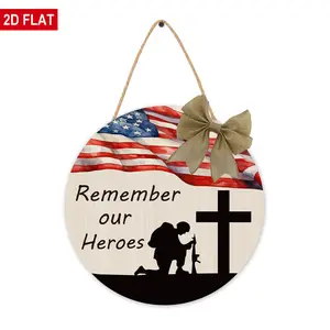 Memorial Day Decorations Patriotic Wreath American Soldier Remember Our Heroes Hanging Sign Flag Memorial Day Wreath Wooden Front Door Hanger 4th of July Decorations for Porch Wall Indoor Home Decor