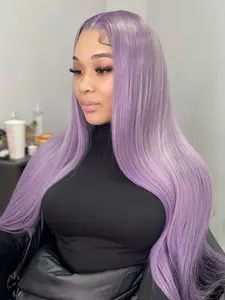 Lavender Straight Synthetic Lace Front Wig 28 Inch - 13x4 HD Transparent Realistic Illusion Hairline Lace Frontal Wig Pre-Balayaged Natural Density for Women Party Halloween Costume