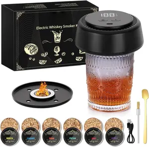 Electric Whiskey Smoker Kit, Cocktail Smoker Kit with 6 Wood Chips, No Butane Needed & Ambient Light, Built-in Rechargeable Lighter, Fashioned Drink Smoker Kit, Gift for Men, Dad, Husband