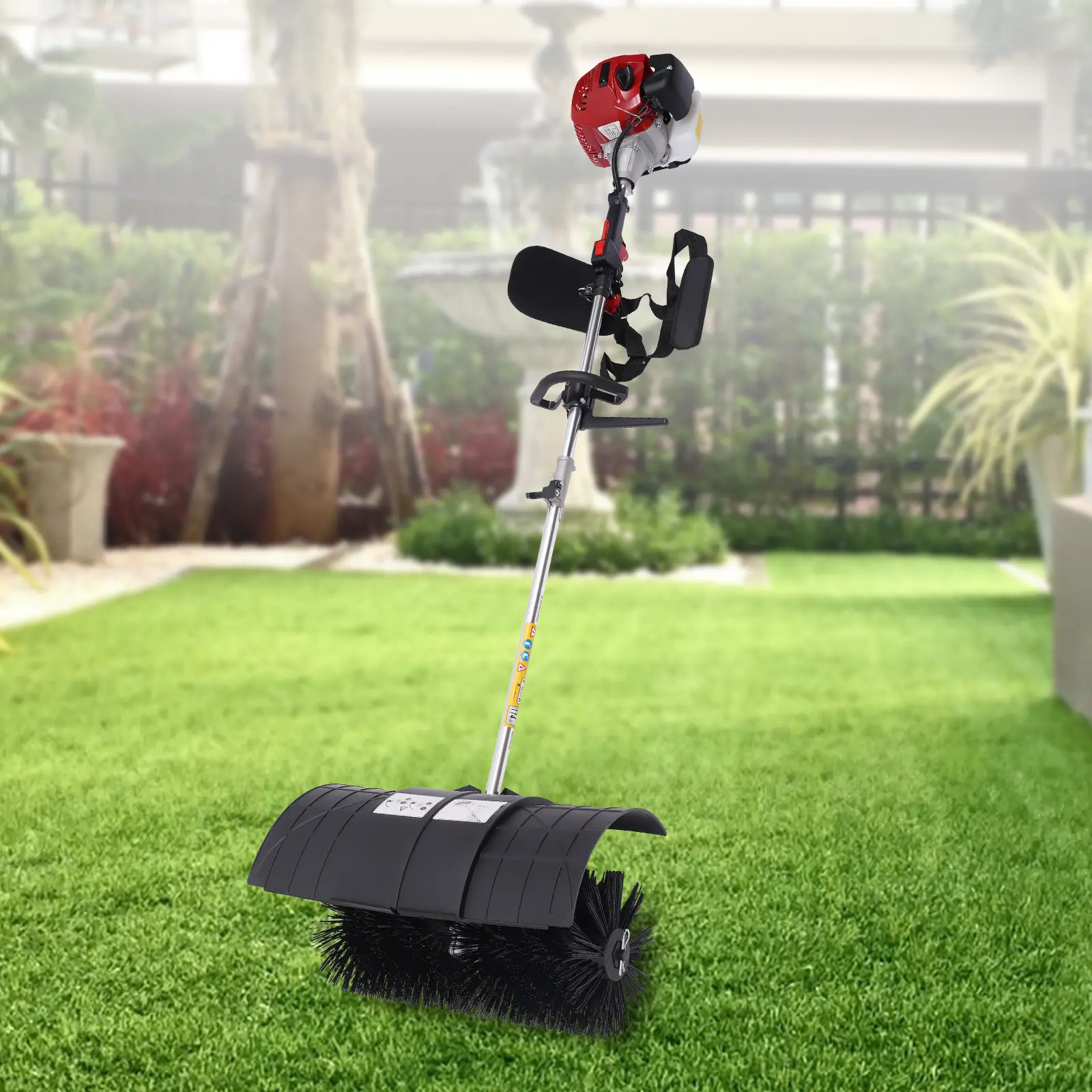 CNCEST 52cc Gas-Powered Nylon Brush Broom Garden Tool, Heavy-Duty Handheld Lawn Equipment with 1L Fuel Tank, Ergonomic Portable Strap, High-Efficiency Design for Grass, Farms