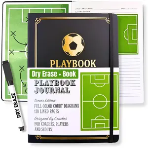 Soccer Coach Playbook Planner with Dry Erase Tactical Board, Black Vegan Leather Notebook for Drills, Strategy & Coaching