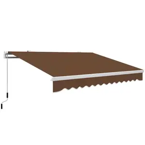 13' x 8' Retractable Awning, Patio Awnings, Sunshade Shelter w/ Manual Crank Handle, UV & Water-Resistant Fabric and Aluminum Frame for Deck, Balcony, Yard, Coffee Brown