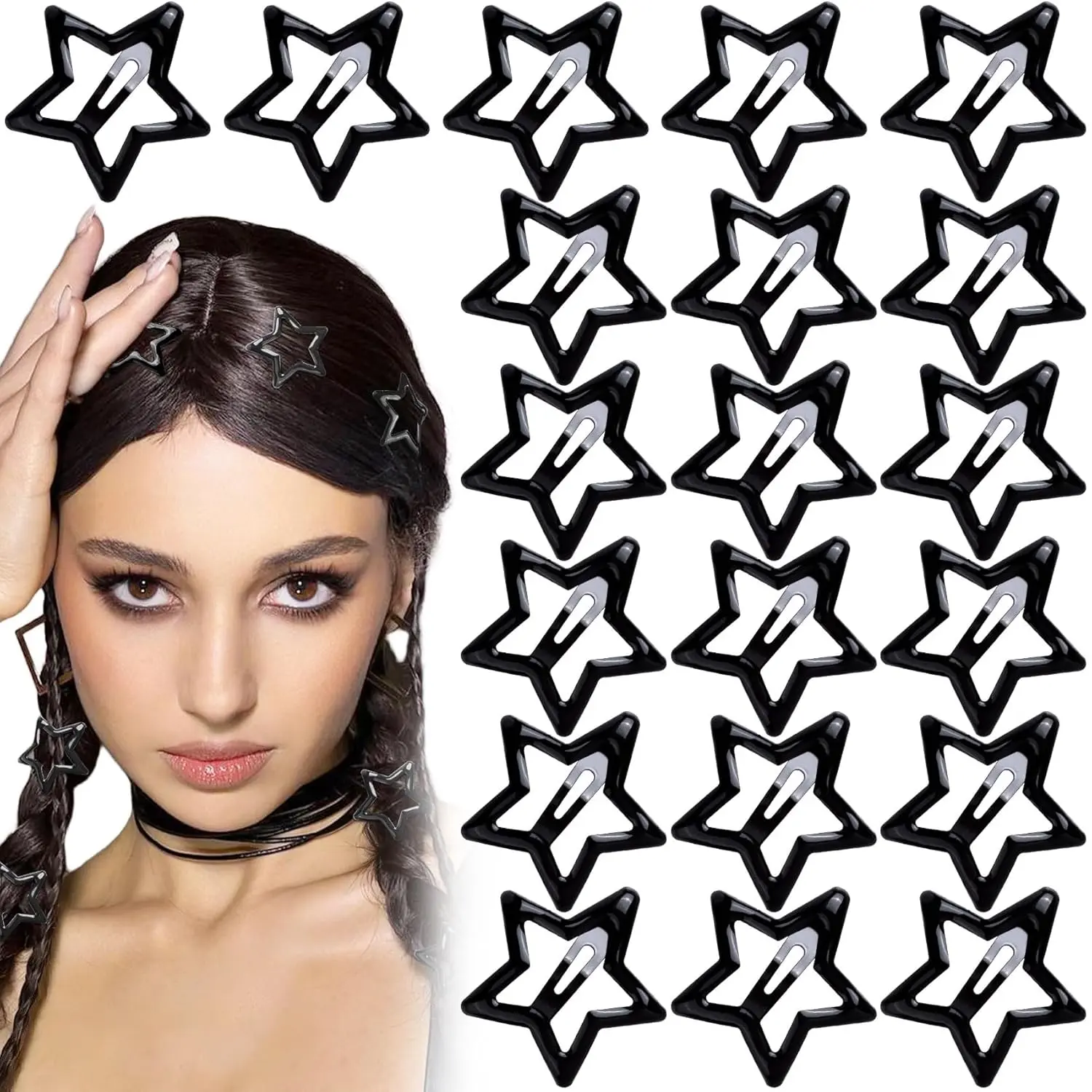 20pcs Star Hair Clips  Women, Non-Slip Metal Star Snap Barrettes, Hairstyle Accessories  Women Thick Thin Fine Straight Curly Long Short Hair- Black