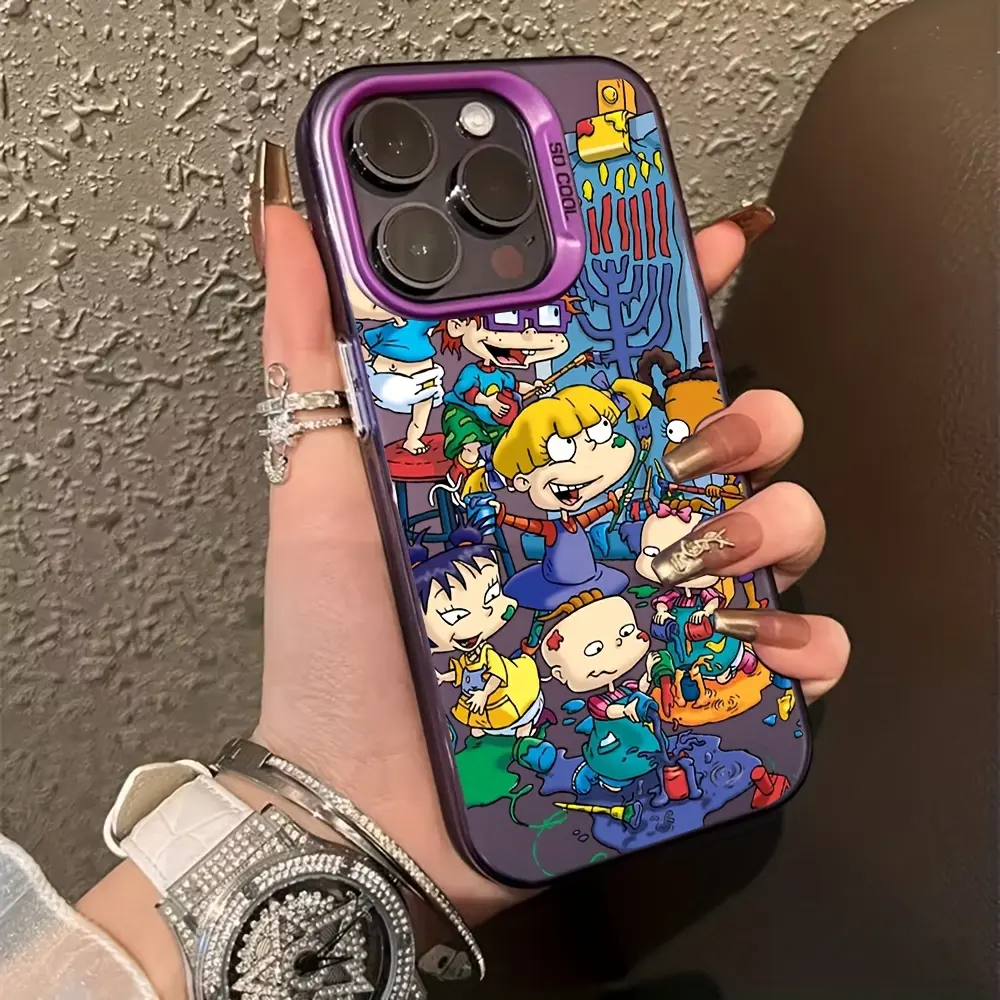 Creative Rugrats phone case, cute cartoon design, suitable for iPhone 17 Pro Max Plus Air/16/15/14/13/12/11, anti-shock matte back cover.