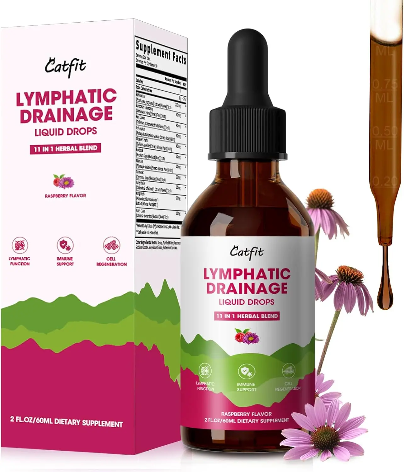GREENPEOPLE Herbal Wellness Drops with Echinacea, Elderberry, Cleavers, Burdock & Calendula | Daily Herbal Support | Non-GMO Raspberry Flavor | 2 fl oz