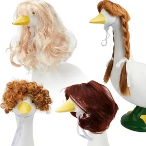 4pcs Porch Goose Statue Decoration Hairstyles with Clips, Cute Lawn Goose Statue Hairstyles, Porch Goose Statue Decorations for Outdoor Garden, Patio Yard Decoration