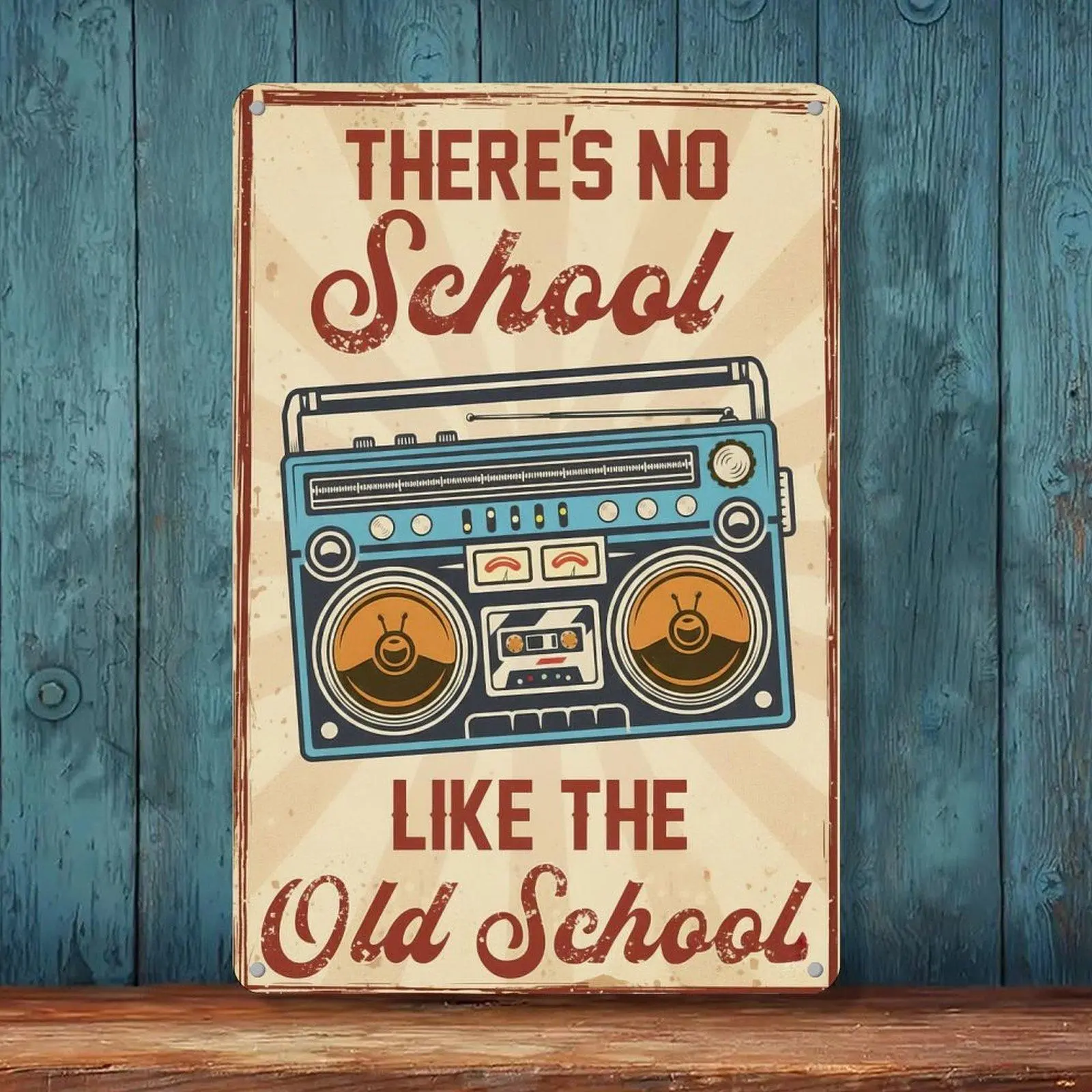 There's No School Like The Old School Boombox Retro Wall Art 8x12in Vintage Hip Hop Cassette Player Wall Sign Decor For Man Cave