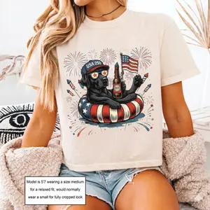 Comfort Colors Boxy Tee Black Lab Dog Graphic Tee Cropped Shirt Womens USA Flag Puppy Shirt 4th of July Vintage 90s Aesthetic Dog Lover Gift