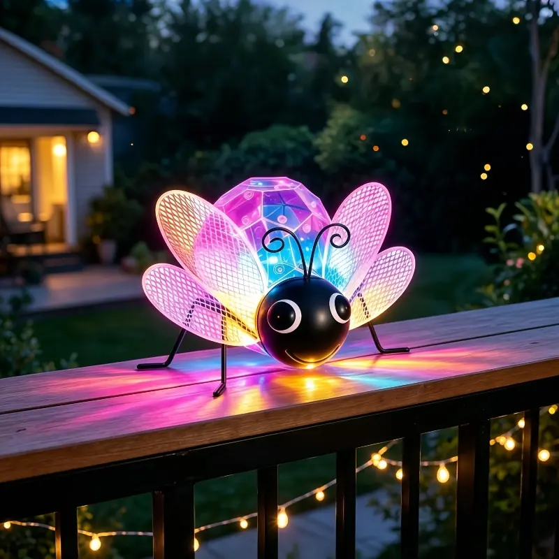 Solar Bee Statue Lights (1/2 Pack), RGB Color-Changing LED Globe Ornaments, Solar-Powered Outdoor Figurine Lights, for Yard, Garden, Holiday Decor