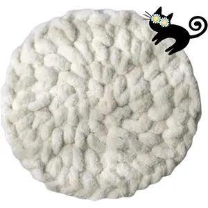 Extra-Soft Washable Warm Round Knitted Cat Bed Mat Pads Cushions for Indoor Kittens Cat Trees Towers, Perfect for Kneading and Sleeping (White,Medium)