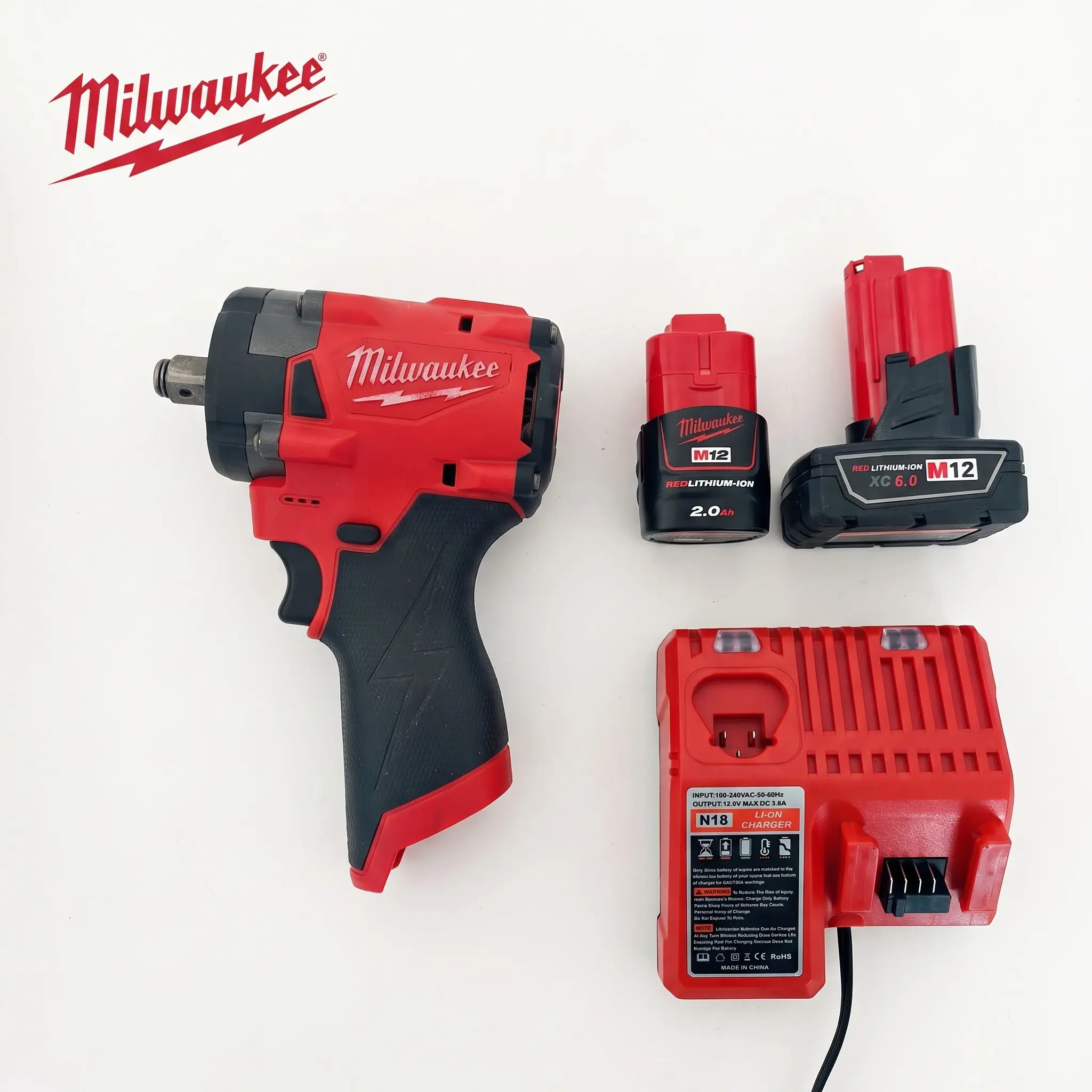 Milwaukee M12 12V Cordless Stubby Impact Wrench Kit --1/2" Collet, 220N-m High Torque, 0-2400RPM Variable Speed Cordless Tools, DIY Power Tools for Mechanics, Tire Change