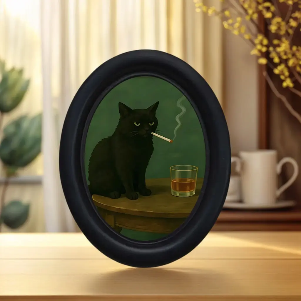 Funny Cat Drinking Wall Art Design, Funny Print Design, Framed Mini Wooden Hanging Decor Ornaments, Unique Home Kitchen Office Decoration, Room Wall Decor, Fun Gift, Holiday Gift
