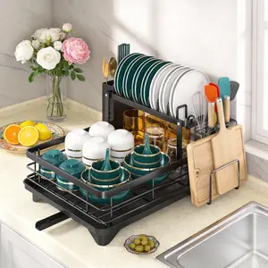 Multifunctional 2-tier Dish Drying Rack kitchen essentials with 360° Rotating Spout & Non-Slip Feet rust-resistant and durable Space-saving design, perfect for apartment-dwelling women. Valentine's Day gift choice