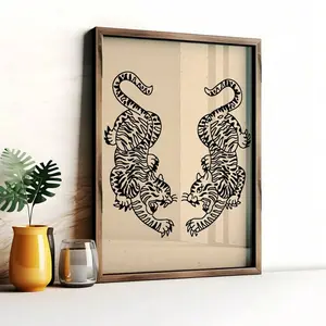1pc Unframed Vintage Abstract Tiger Japanese Style Art Poster Aesthetic Y2K Retro Painting Canvas Print Maximalist Wall Picture Ideal Gift For Dorm,Bedroom,Apartment,Living Room,Home Decoration