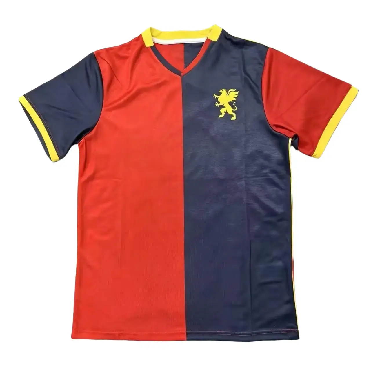 Unisex Genoa Home Soccer Jersey - Regular Fit, 100% Polyester Mesh Panels, Moisture-Wicking, Quick-Dry, Breathable Stretchy Fabric, Sporty Chic, Casual Wear, Sizes S-4XL, Logo, Machine Washable, In Stock, Short Sleeve Tops, Soccer Fashion, Football Fashio