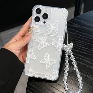 1pc White Butterfly UV Printed Phone Case with Bow Bead Wrist Strap, Compatible with iPhone 17/16/15/14/13/12/11. Trendy Protective Cover, Ideal Gift for Valentine's Day/Birthday/Christmas/Halloween, for Lover, Parents, Family & Friends.