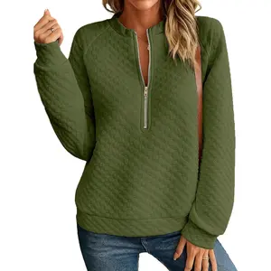 Women's Quilted 1/4 Zip Pullover Sweatshirt, Casual Long Sleeve Raglan Sleeve Sweatshirt, Loose Fit Lightweight Top for Fall Winter, Daily Wear, Vacation
