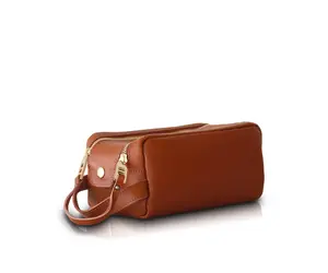 Personalized Leather Toiletry Bag for Men - Double Zipper, Double Space!