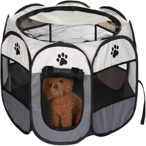 Portable Pet Playpen A Foldable Dog Enclosure for Indoor and Outdoor Use Featuring a Removable Zippered Top Cover