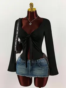 Fashion Elegant Best-Selling Trendy Women's Half-Open Cardigan Long Sleeve Fitted T-Shirt Top, Stylish Ladies' Casual Wear, Perfect for Daily Womenswear