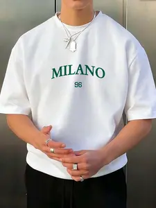 Men's Oversized MILANO 96 Graphic T-Shirt – Vintage Crewneck Short Sleeve Tee, Casual Streetwear Fashion Top, Soft Breathable Cotton Blend Shirt for Summer, Daily Wear, and Street Style Outfits