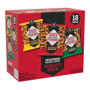 Dot's Homestyle Pretzels Variety Pack, Original, Honey Mustard & Parmesan Garlic Pretzel Twists, 1 oz Individual Bags, 18 Count