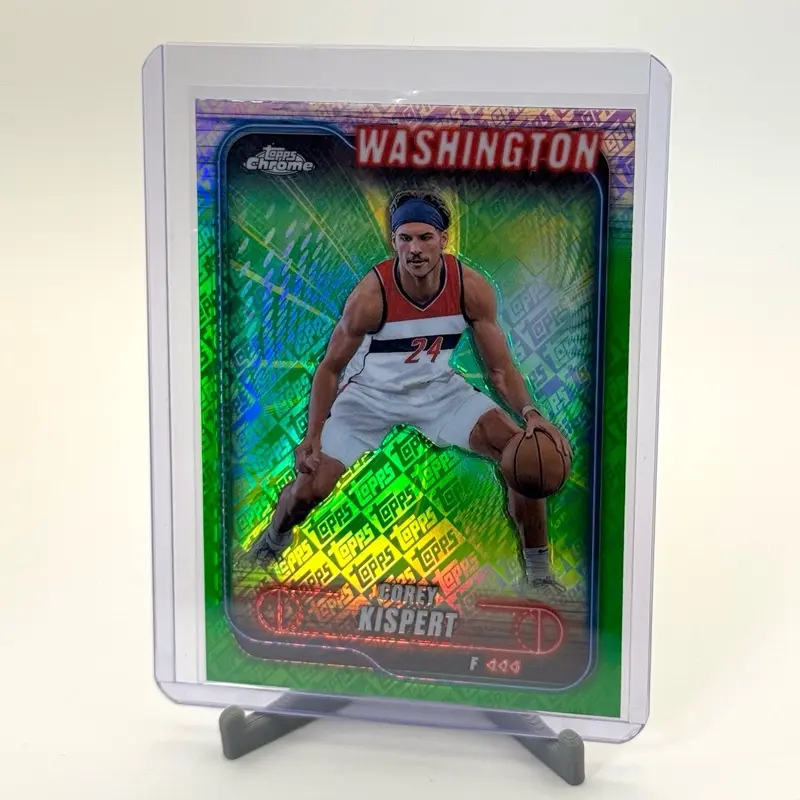 Topps 2024-25 Chrome Corey Kispert Topps Green Refractor #72 Washington Wizards Near Mint Card in Penny Sleeve & Top Loader