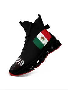 Men's Mexico Flag Eagle Print Lace Up High Top Sneakers, Casual Comfortable Sports Running Shoes, Male All-match Round Toe Athletic Shoes for Training & Daily Wear