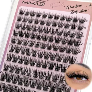 1 Count (Pack of 1) - PO2 MIKIWI Self Adhesive Lash Clusters, No Glue Needed Wispy D-Curl Lash Clusters 10-16mm Pre Glued Eyelashes Clusters No Residue Self Adhesive Eyelashes