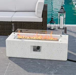 HOMPUS Outdoor Propane Fire Pit 50000 BTU 42 inch x 17 inch Rectangle Concrete Gas Fire Table Outside Smokeless Furniture for Backyard