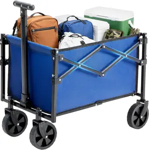 Heavy Duty Collapsible Wagon with 600D Oxford Fabric, Folding Utility Cart 176 lbs for Beach Camping Grocery, Waterproof Portable Wagon with Adjustable Handle