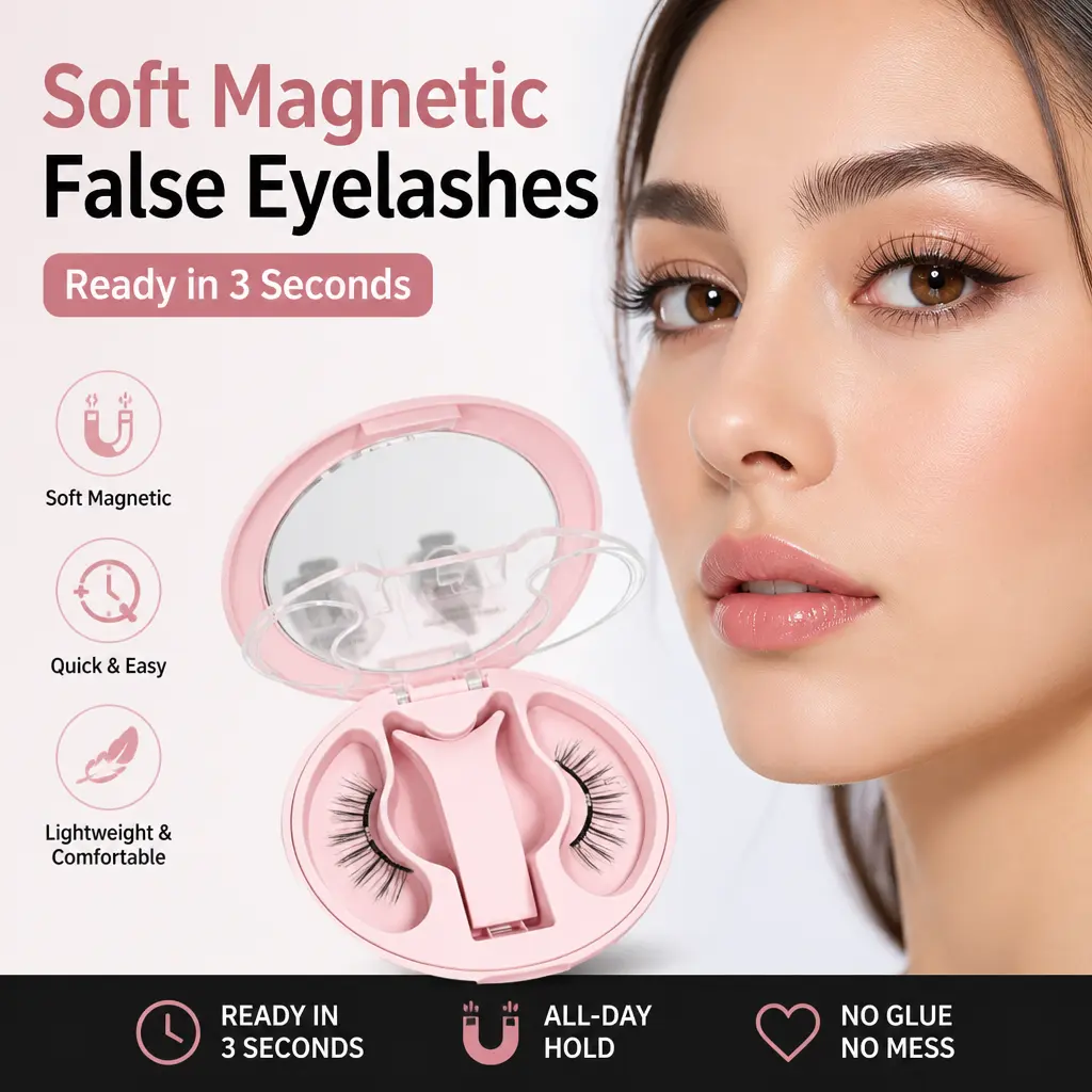 2026 New Arrival Evolved Version Soft Magnetic Lash Extensions - No Adhesive Needed, Soft Curl, Natural Look, Polyester Fiber, Cosmetic Integrated Magnetic Case for Instant Attachment, Beginner-Friendly False Eyelashes for Makeup, Magnetic Eyelashes