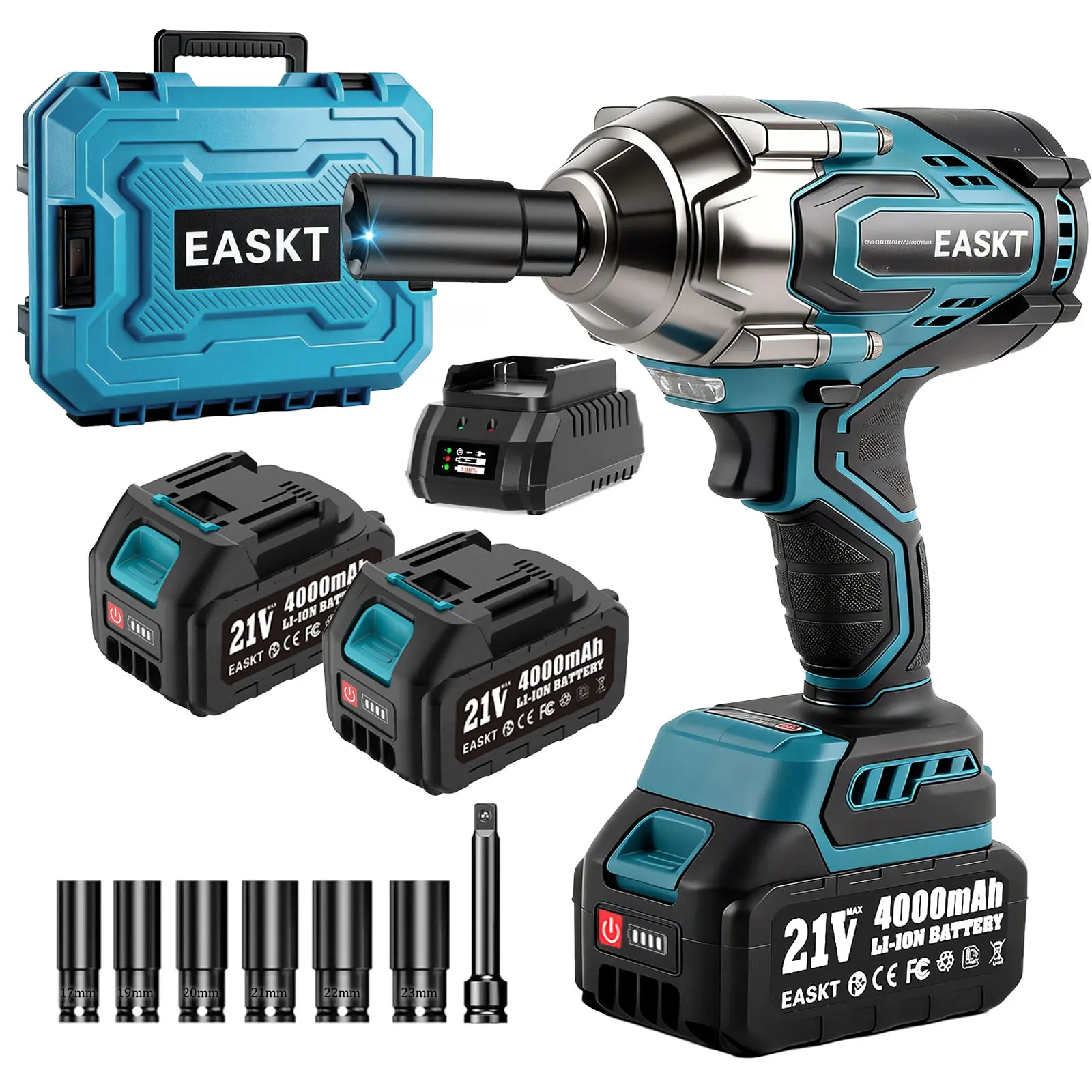 Brushless Cordless Impact Wrench Tool Kit with Brushless Motor, 1500N.m High Torque 1/2'' Impact Gun, 2 x 4.0Ah Batteries, 6 Sockets, Fast Charger, Cordless Freedom, Truck & Car Ready for Vehicle Work
